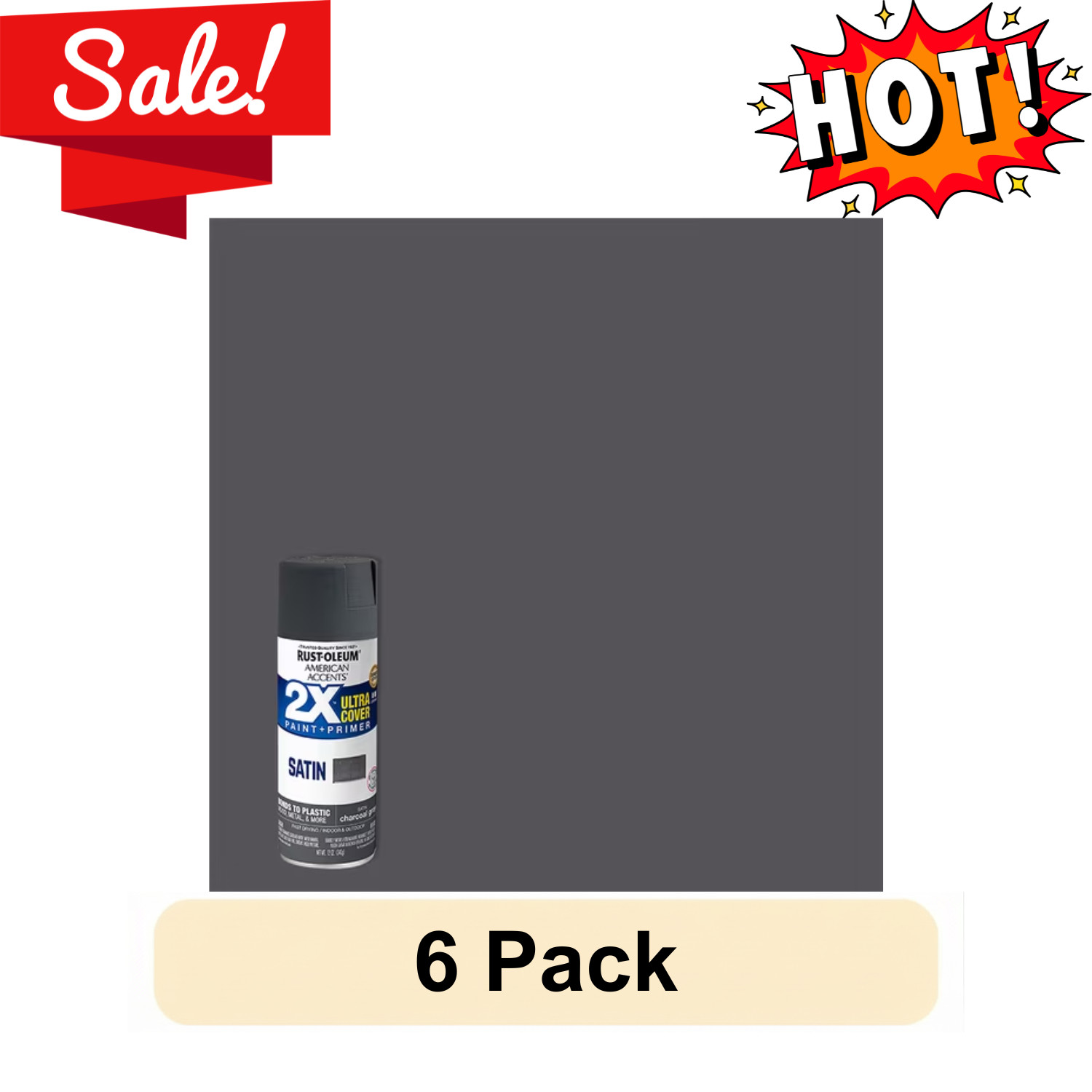 6 Pack Rust-Oleum American Accents 2X Ultra Cover Satin Charcoal Gray 12oz