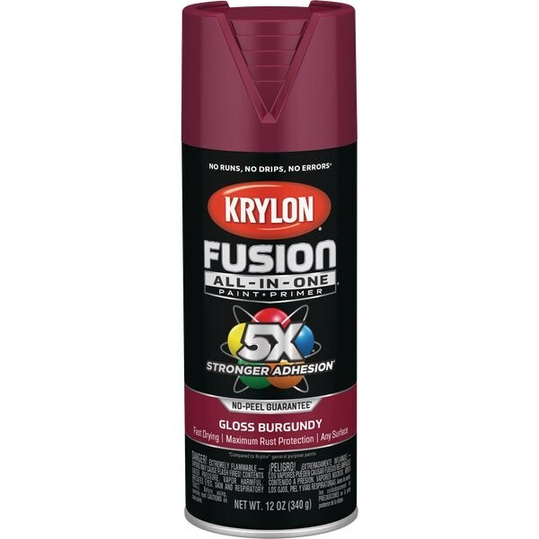 12-Krylon Fusion All-In-One Gloss Spray Paint & Primer Burgundy Model: K02704007