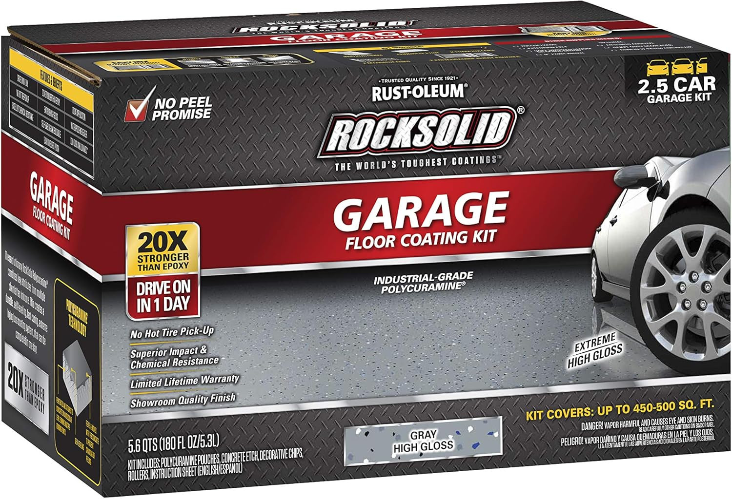 Rust Oleum RockSolid Polycuramine Garage Floor Coating 2.5 Car Gray Kit