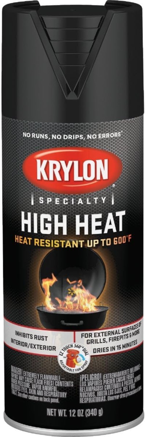Krylon High Heat Satin Black 12oz – Ideal Spray Paint for Interior & Exterior