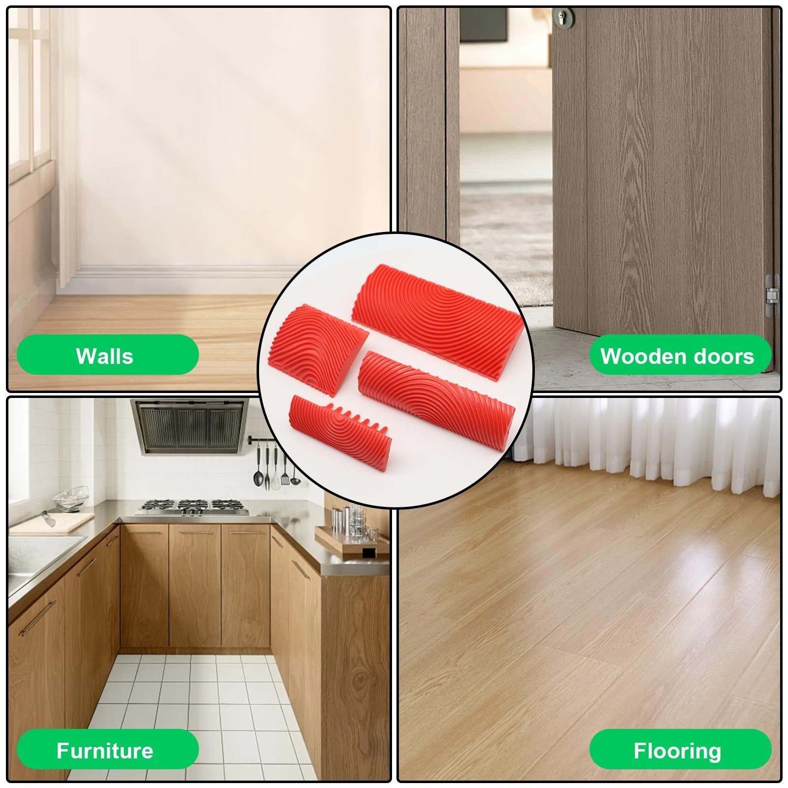 Wood Graining Tool Set – 4 Pieces Decorative Wood Grain Brushes