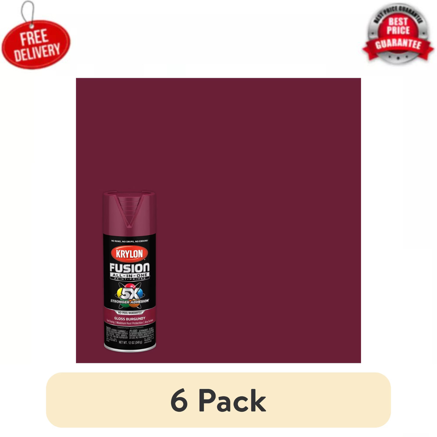 Krylon Fusion All-In-One Burgundy Gloss Spray Paint 12 oz 6 Pack
