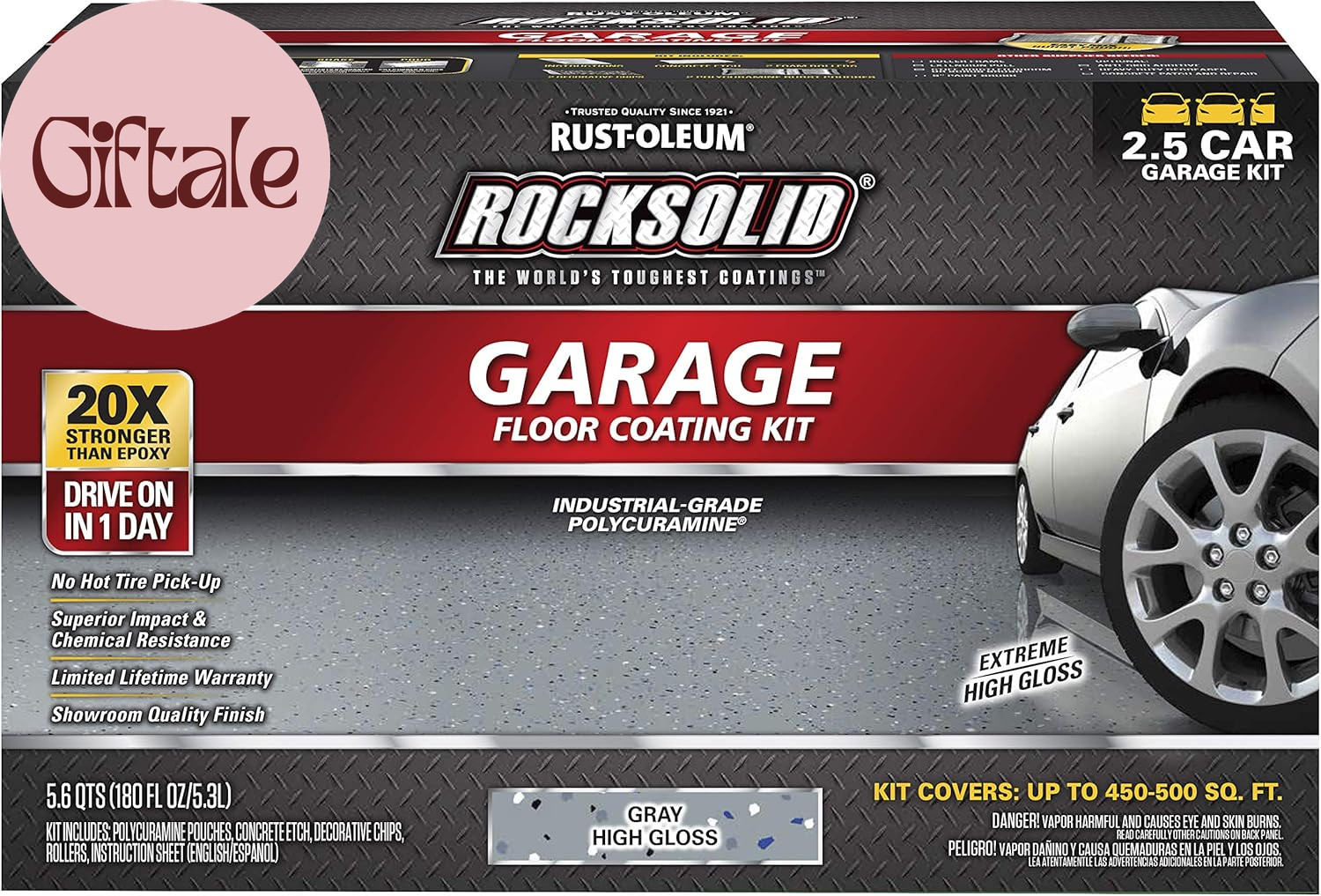 293513 Rocksolid Polycuramine Garage Floor Coating, 2.5 Car Kit, High Gloss Gray