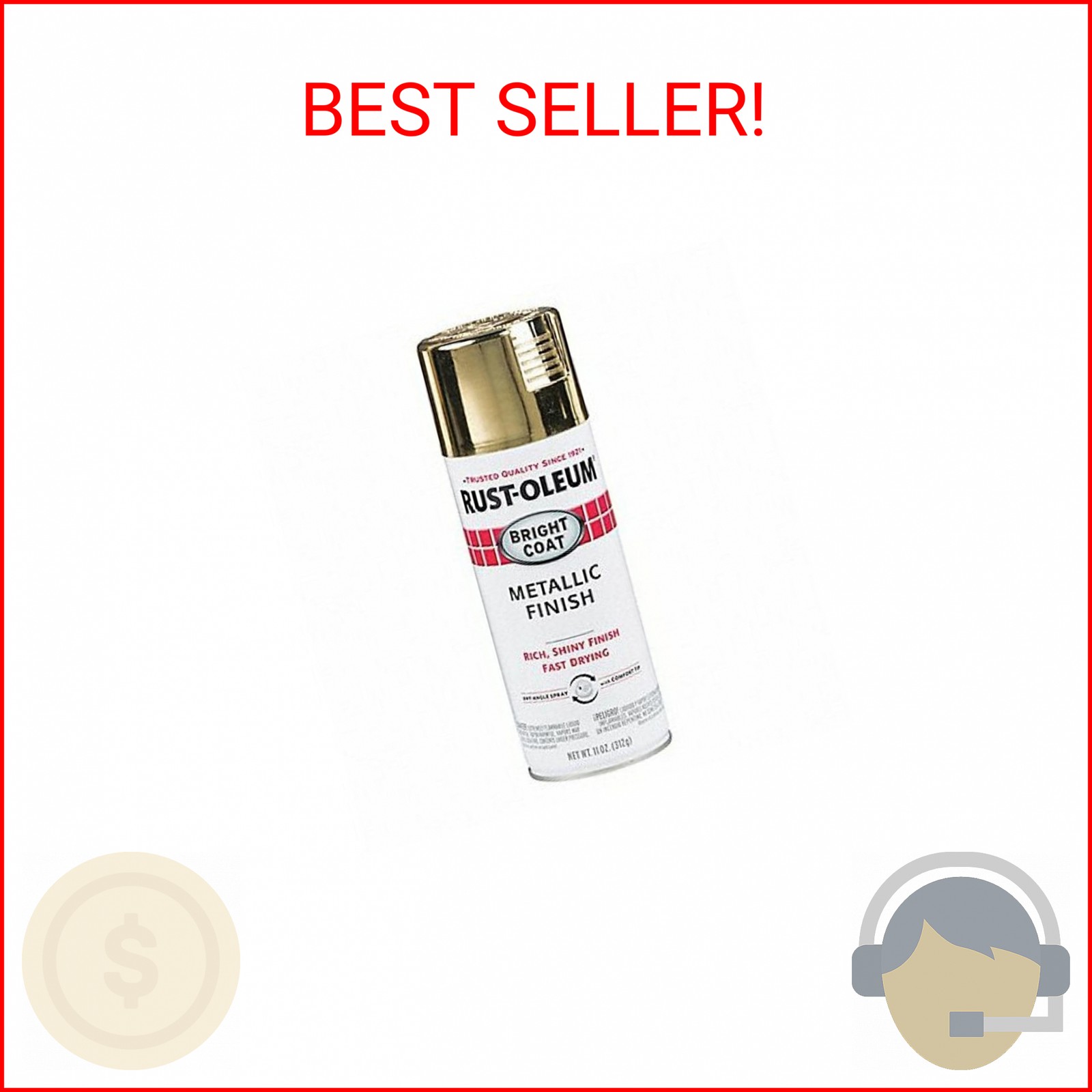 Rust-Oleum 7710830 Bright Coat Metallic Finish Spray Paint, Gold