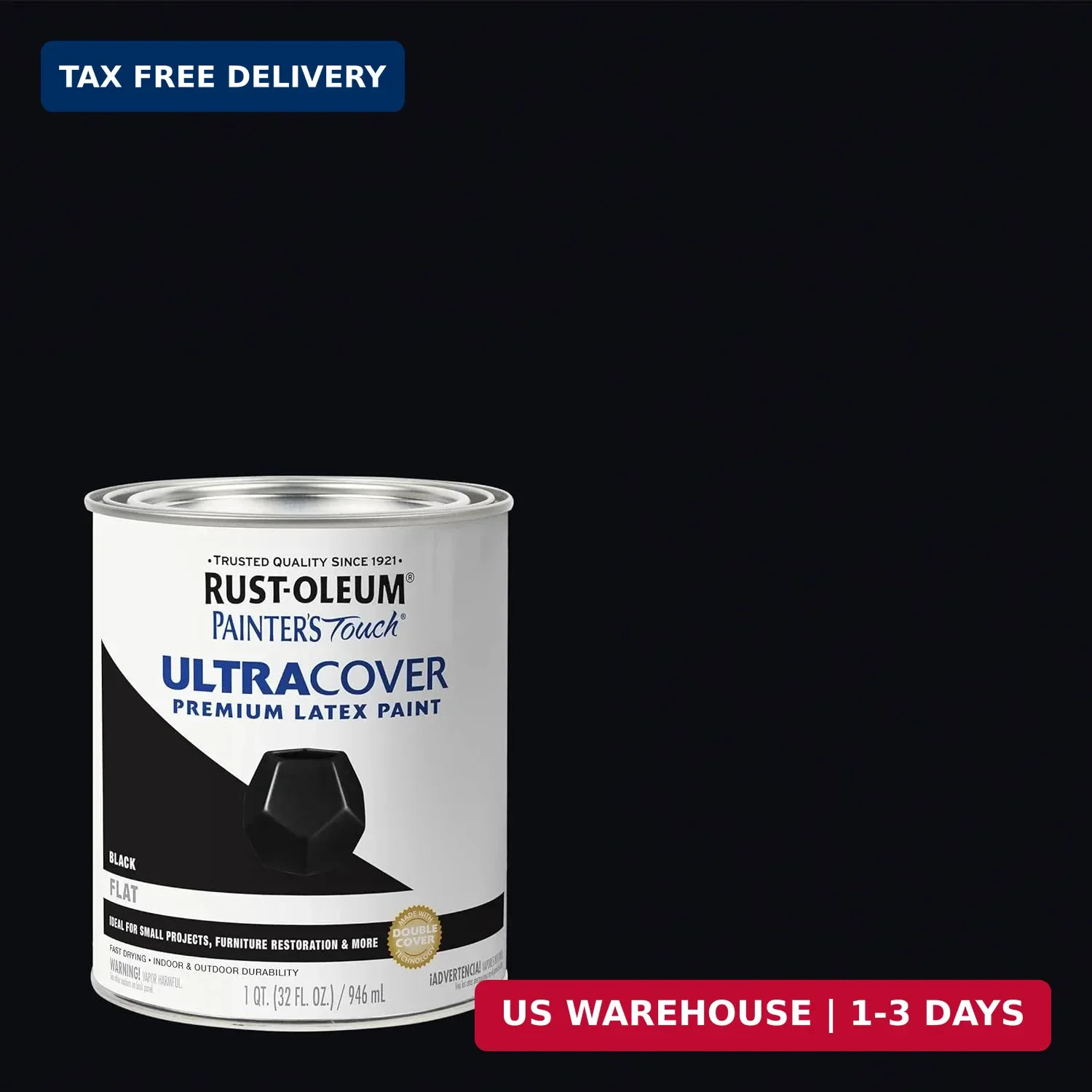 Rust-Oleum 1976502 Painter’s Touch Latex Paint, Quart, Flat Black, 32 Fl Oz, (Pa