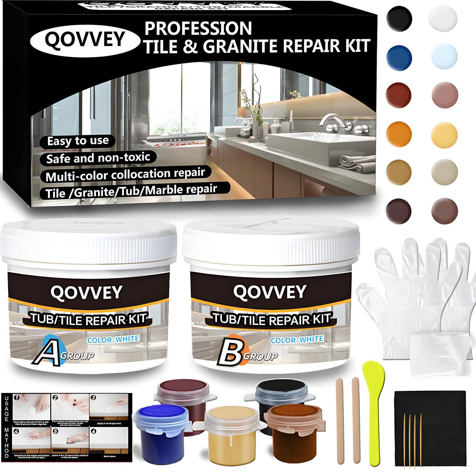 Tile & Fiberglass Quartz Countertop Repair Kit, Granite & Tub Repair Kit, 4 OZ P