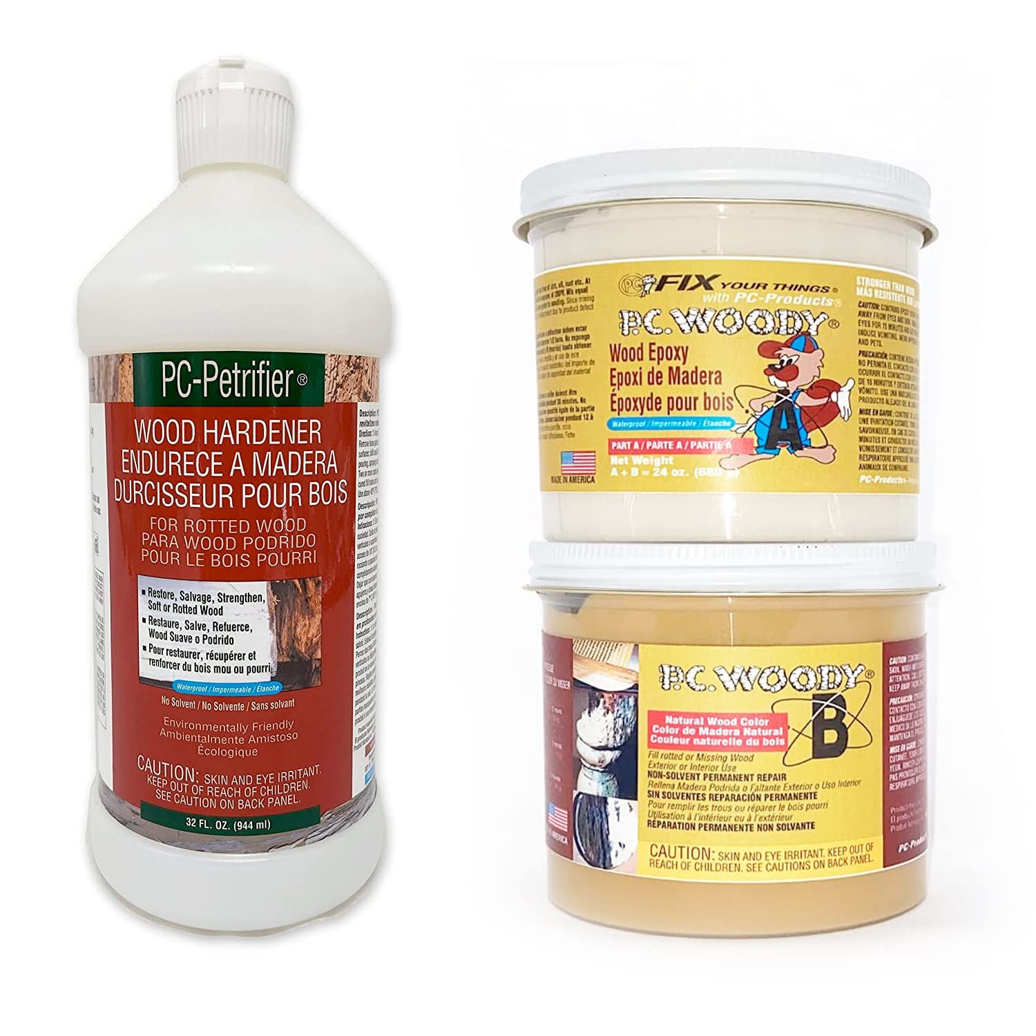 PC-Products Wood Repair Epoxy Woody (24 oz) & Petrifier (32 Kit, Tan