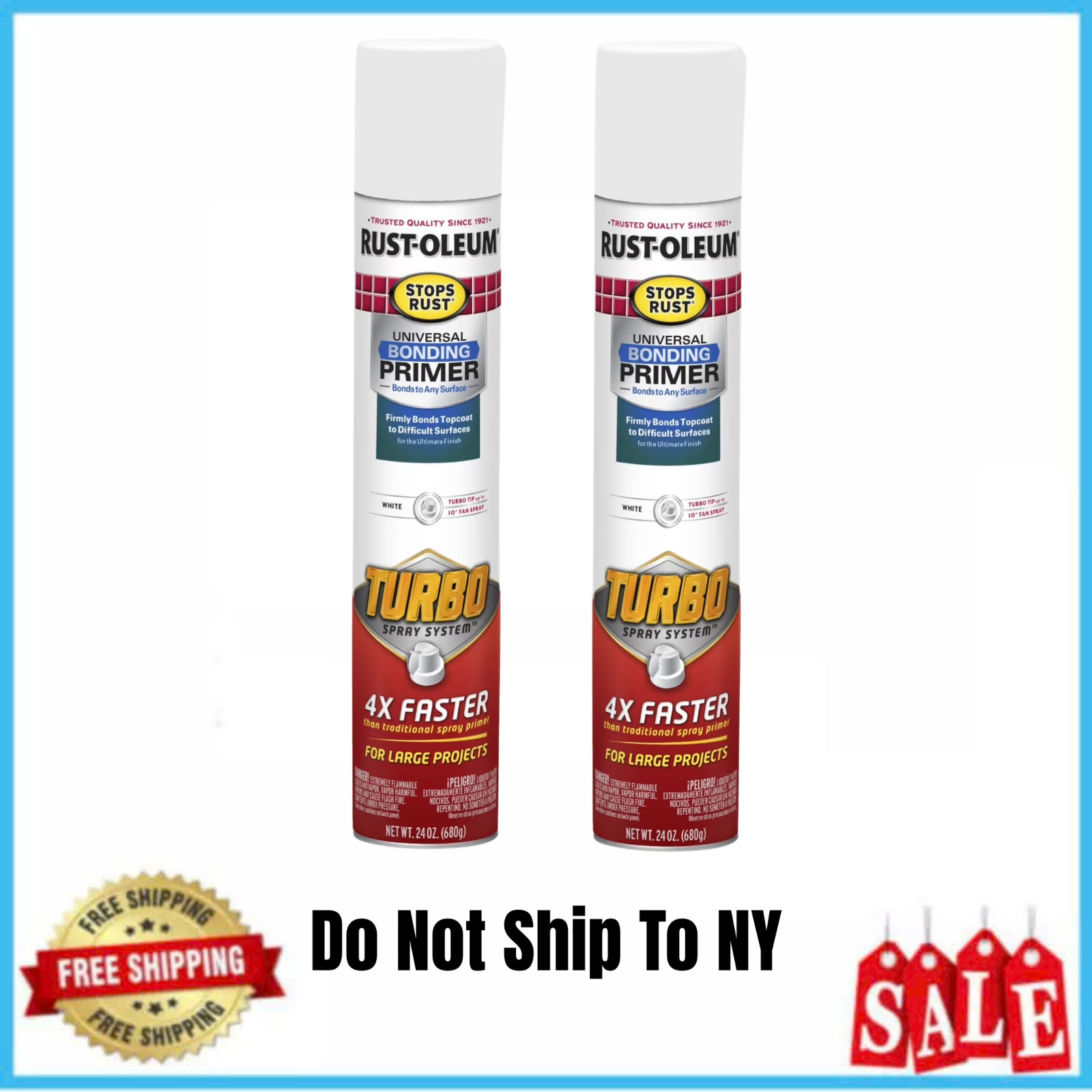 (2 Pack) Rust-Oleum Stops Rust Turbo Universal Bonding Primer White 24 oz Spray