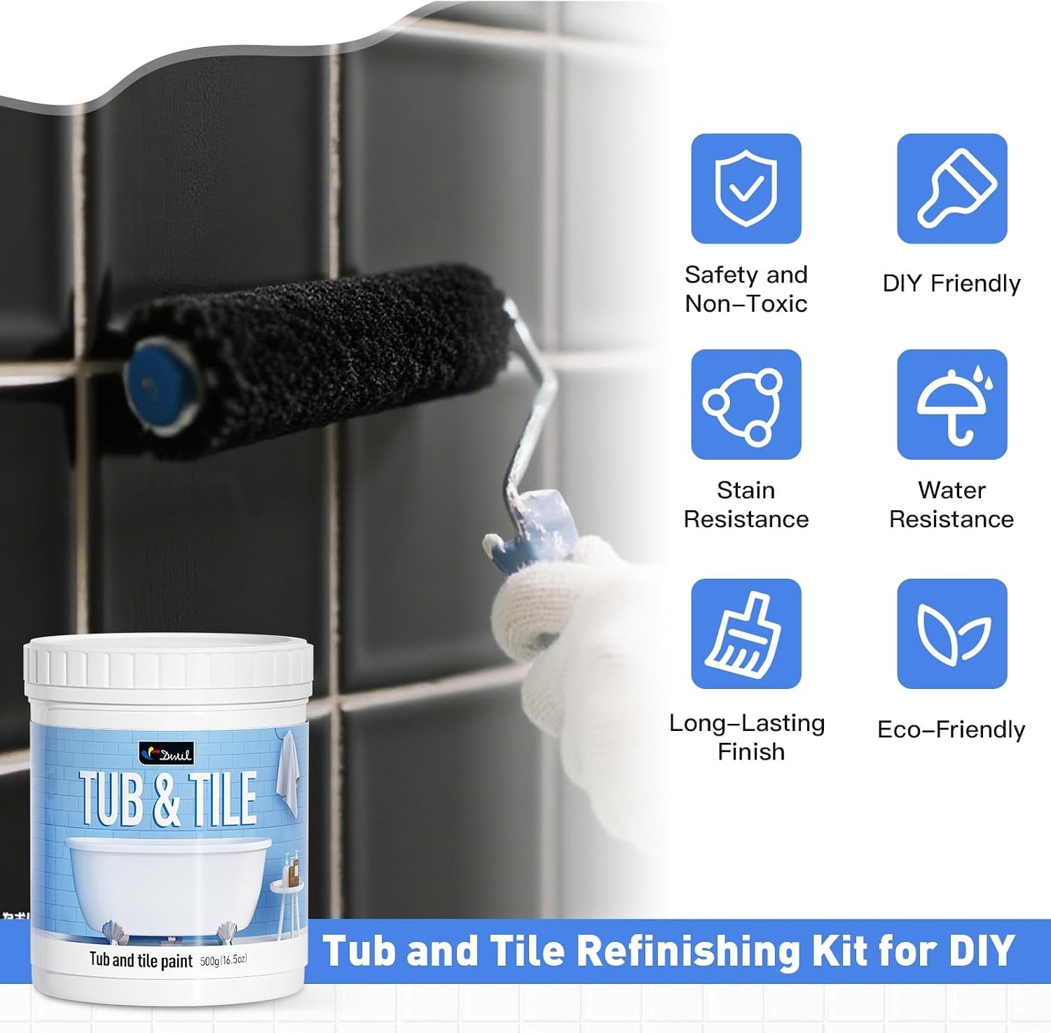 DWIL Tub and Tile Refinishing Kit with Tools – Black 1kg (33oz) Water Based