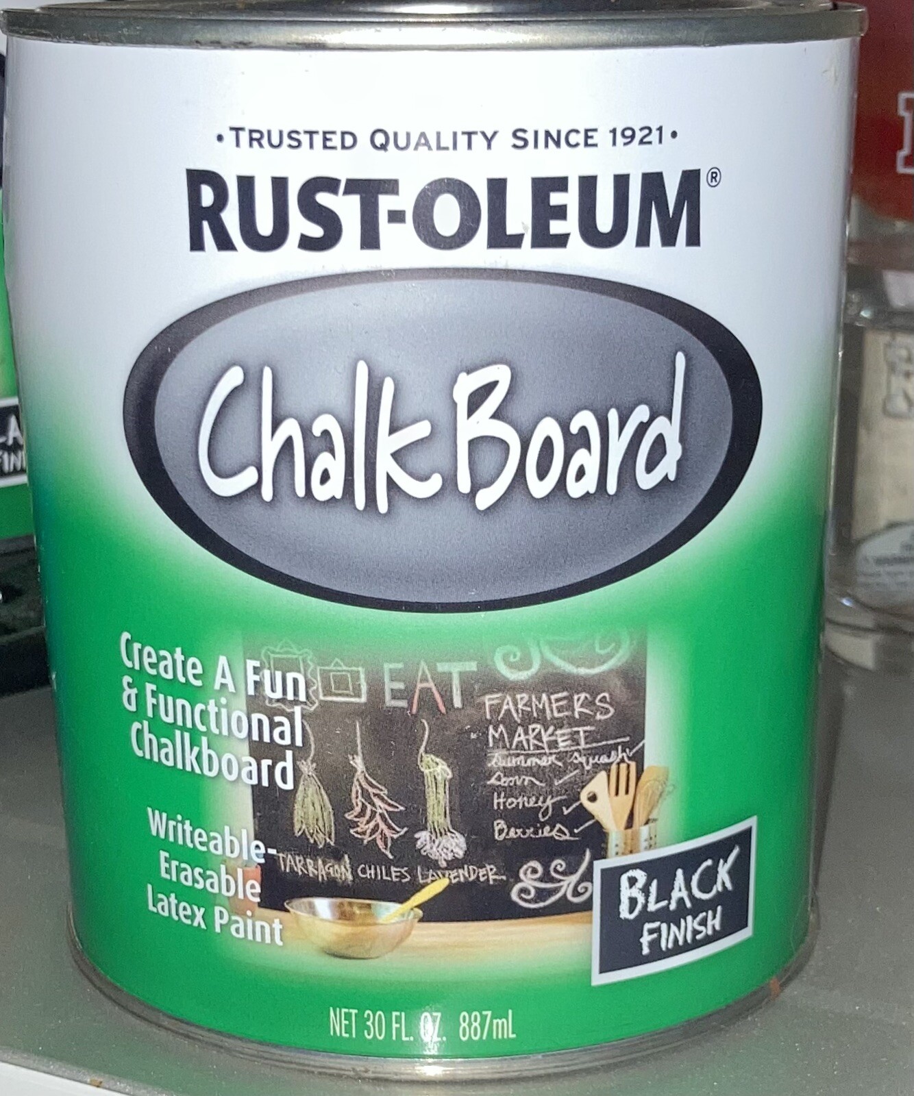 RUST-OLEUM (2) 30oz Cans. ChalkBoard Paint BLACK WRITABLE ERASABLE. Total 60oz