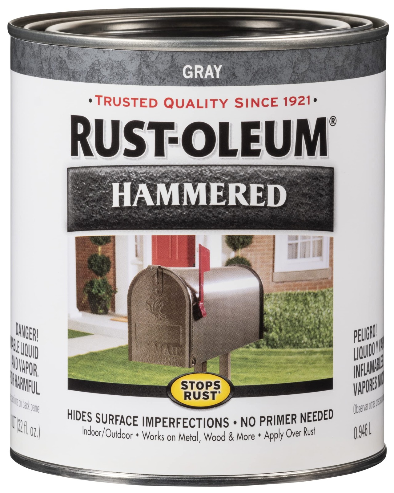 7214502 Stops Rust Hammered Finish Paint, Quart, Gray