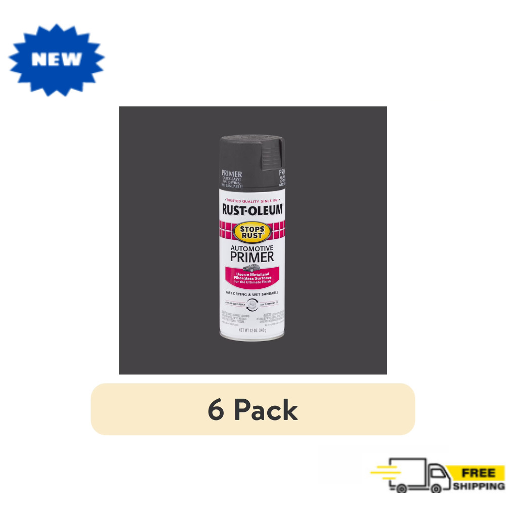 (6 Pack) Dark Gray, Rust-Oleum Stops Rust Automotive Primer Spray Paint, 12 oz