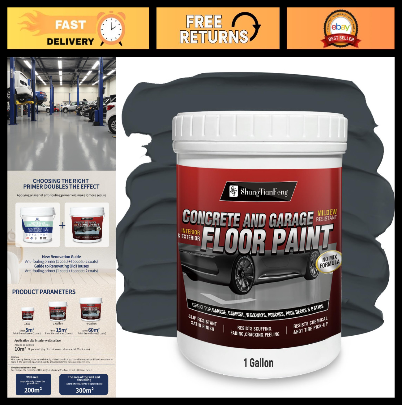 1 Gallon Dark Gray Floor Paint Kit – Acrylic Concrete Coating for Garages & Base