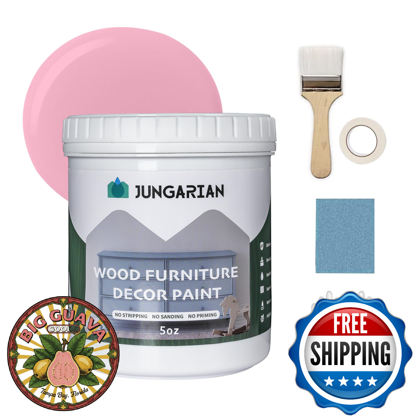Jungarian 5oz Furniture Paint Kit w/Tools – Water-based, Low Odor, No Sanding