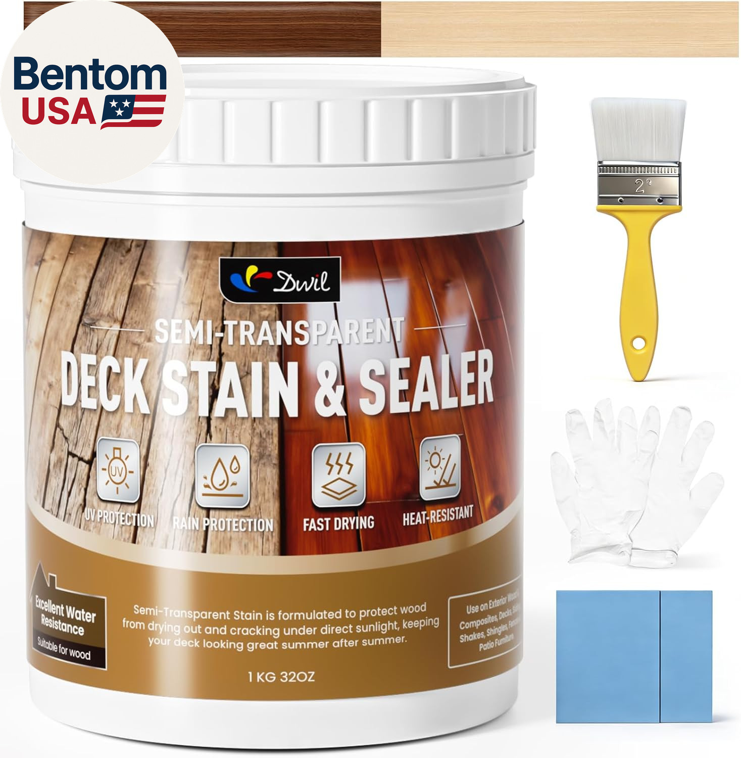 Water Based Wood Stain, Semi-Transparent Outdoor Wood Stain and Sealer in One, F