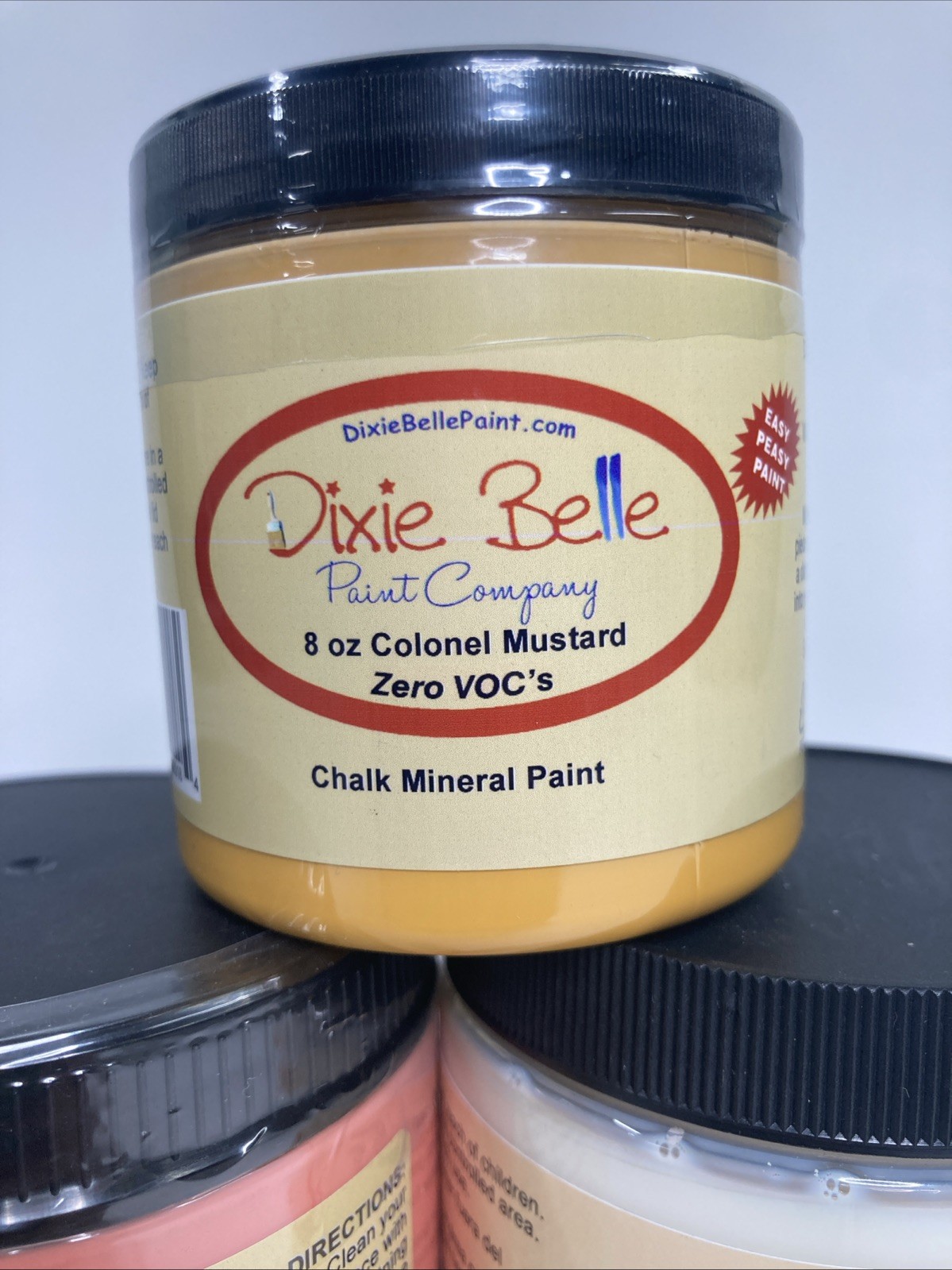 New Dixie Belle Chalk Mineral Paint, Matte USA – 8oz Mustard 16oz Cloth Flamingo