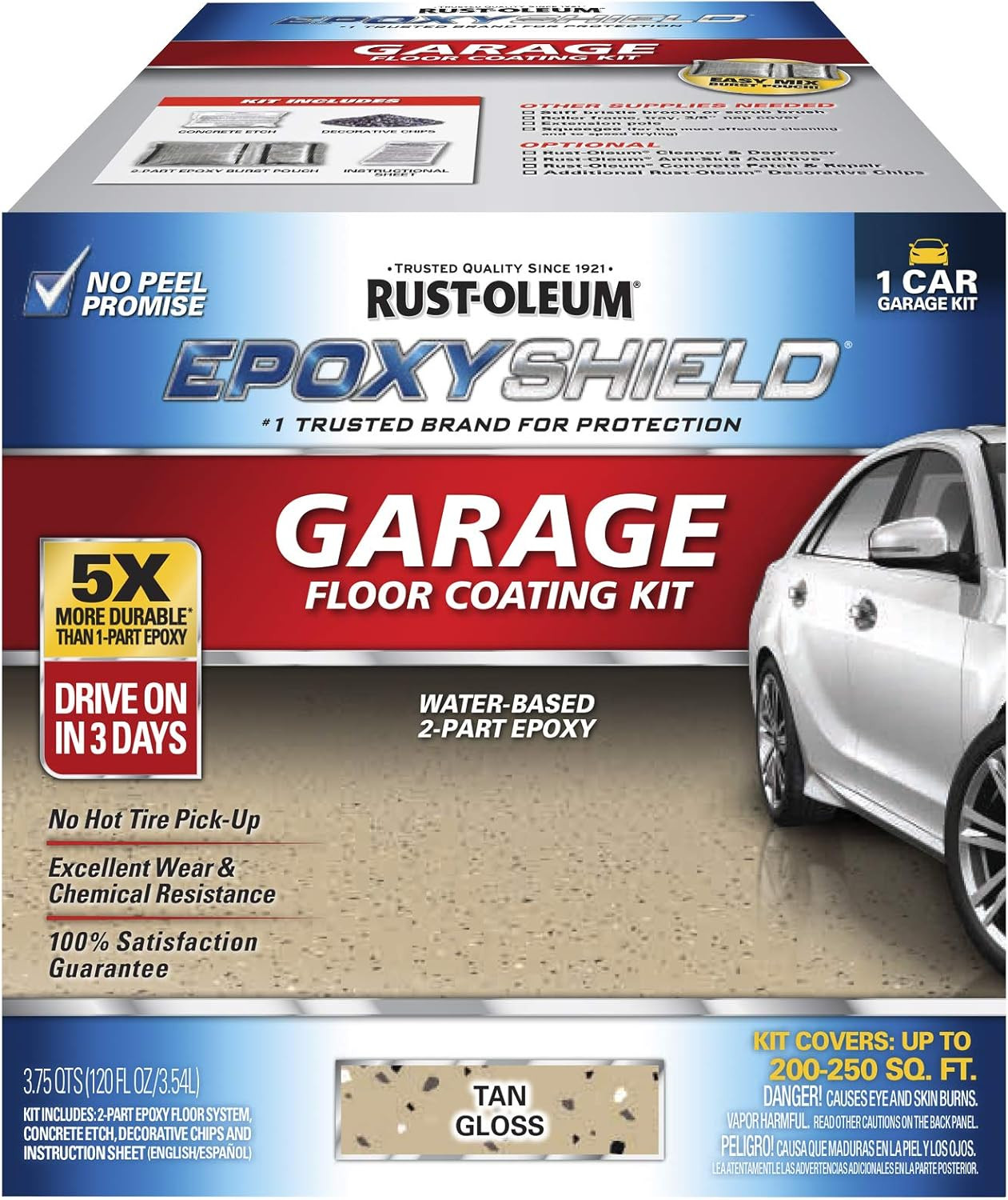 EPOXYSHIELD Garage Floor Coating Kit, Tan Gloss, 120 Fl Oz – 1 Car Size