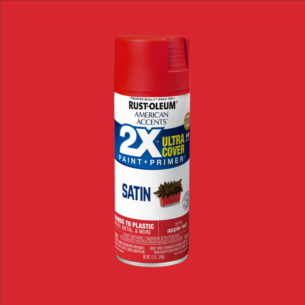 6pk Apple Red Rust-Oleum American Accents 2X Ultra Cover Satin Spray Paint, 12oz