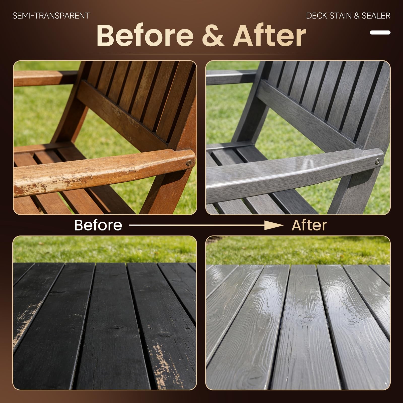 Water Based Wood Stain, Semi-Transparent Outdoor Wood Stain and Sealer in One…