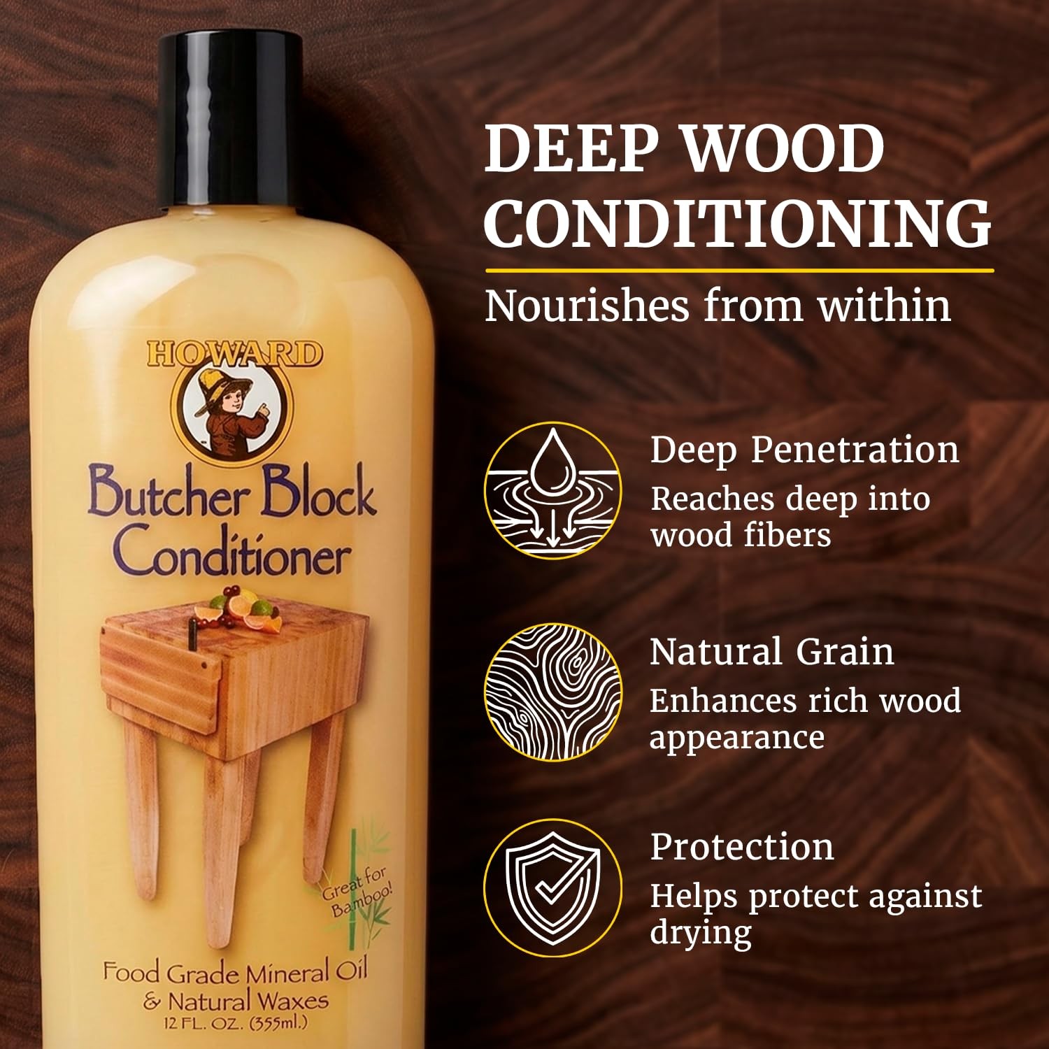 Howard Products Butcher Block Conditioner and Food Grade Mineral Oil for Wood