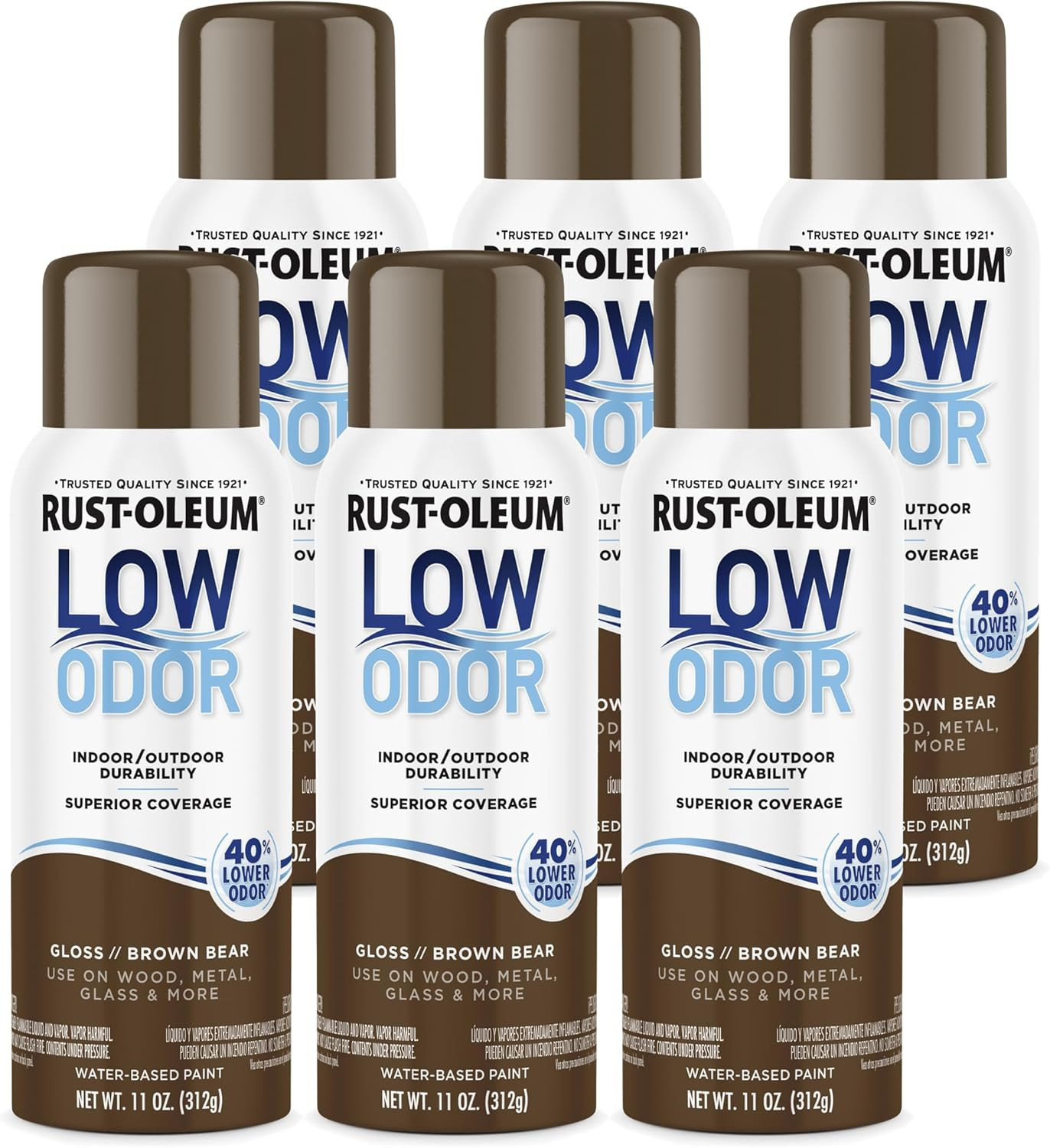 Rust-Oleum Premium Low Odor Spray Paint 11oz Gloss Brown Bear 6 Pack