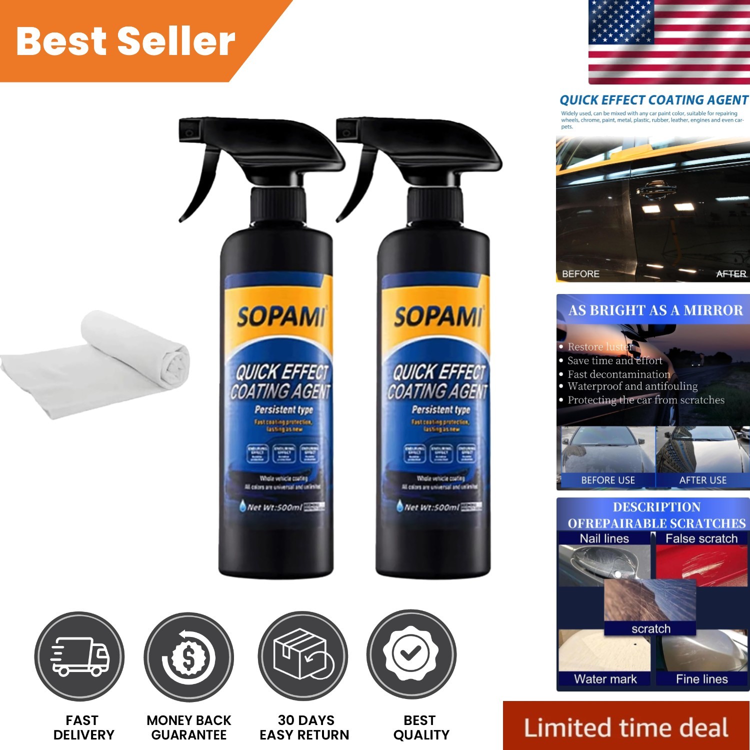 2 Car Coating Sprays Ceramic Paint Sealant Maximum Gloss & Shine Ceramic Car Wax