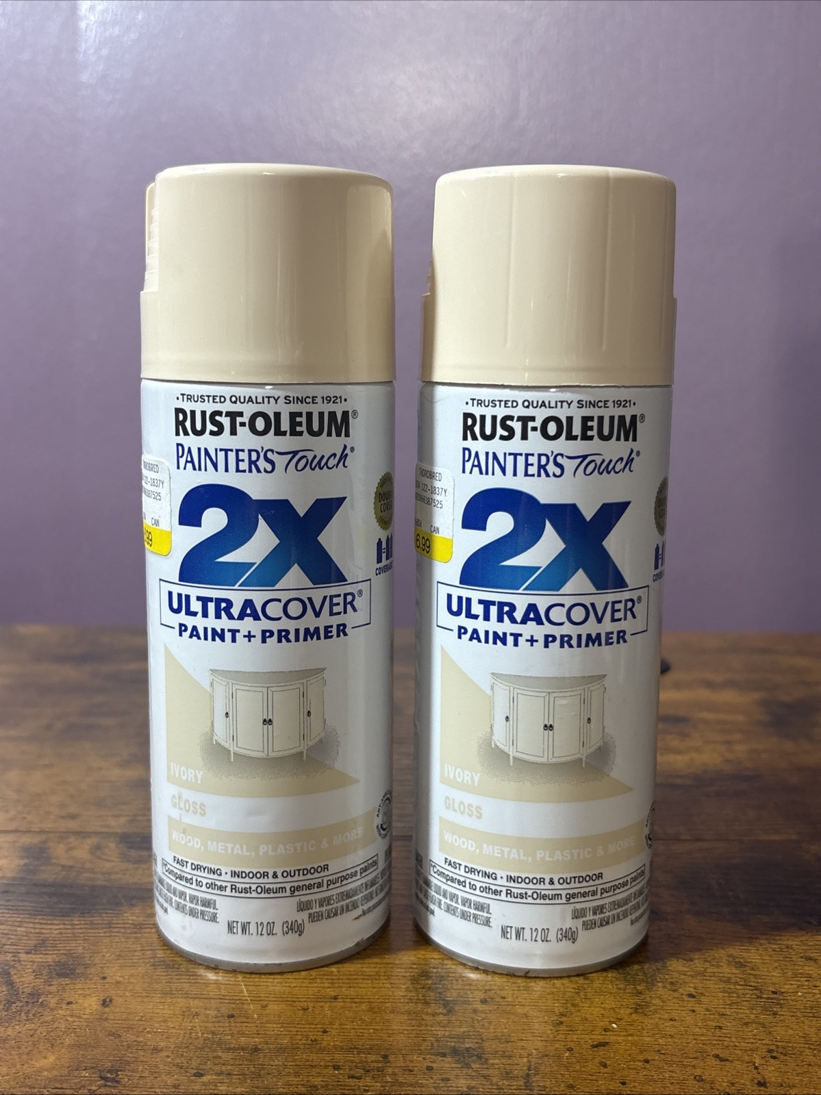 Rust-Oleum Painter’s Touch 2X Ultra Cover Gloss Ivory Spray Paint 12 oz Lot Of 2