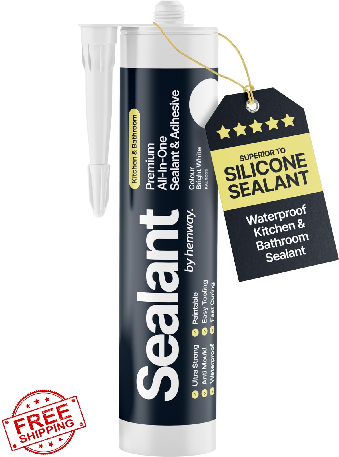 Hemway Bright White Kitchen Bathroom Sealant 300ml 1 Pack
