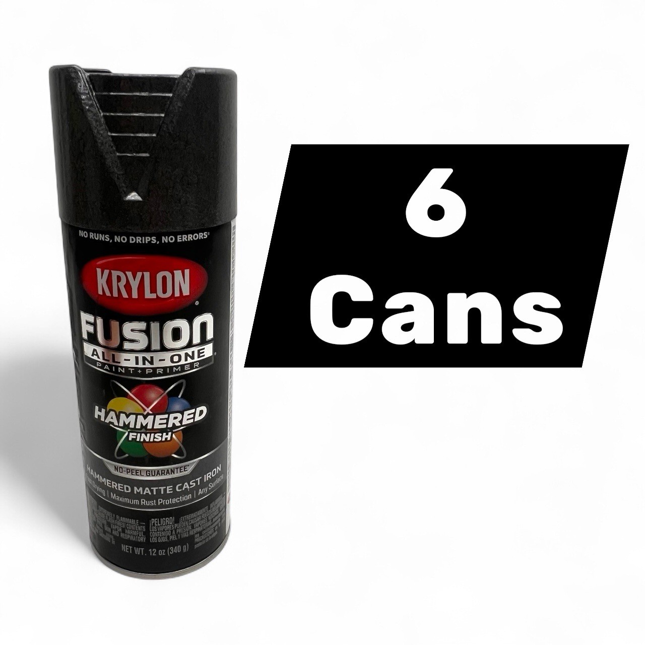 6 Cans Krylon Fusion ALL-IN-ONE 2890 Hammered Matte Cast Iron 12 oz. Spray Paint