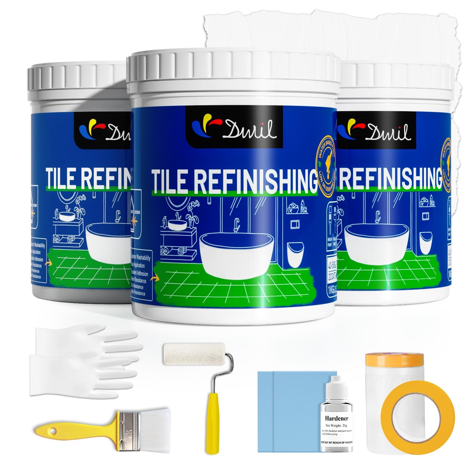 Tub Paint, Tub and Tile Refinishing Kit with Tools, White Bathtub Paint Water…