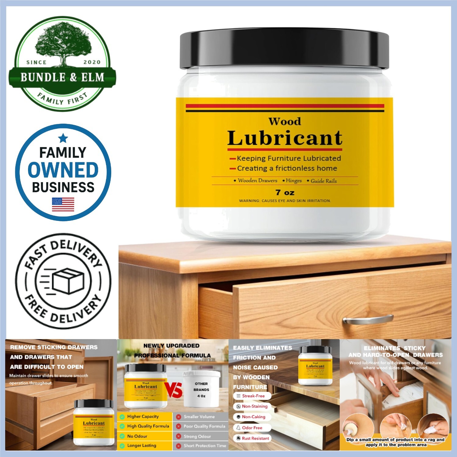 Wood Lubricant Wax for Drawers Doors Hinges 7oz Furniture Restoration