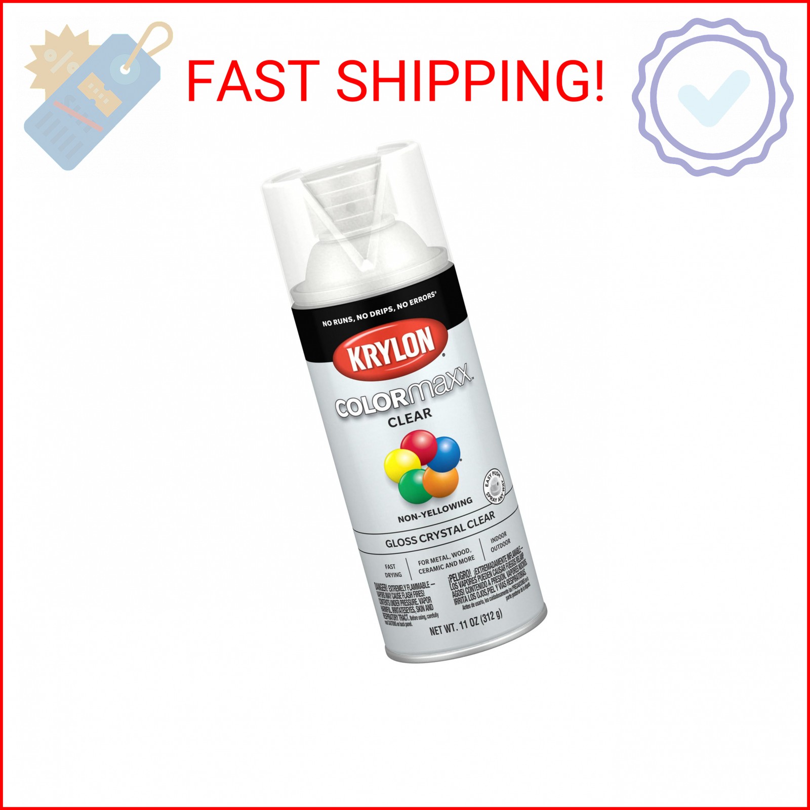 Krylon K05515007 COLORmaxx Acrylic Clear Finish for Indoor/Outdoor Use, Gloss Cr