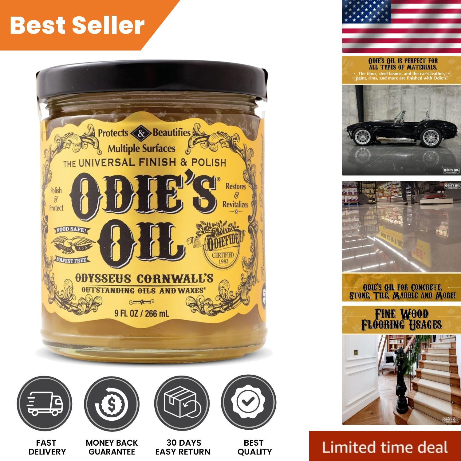 Easy Application Odies Oil – Food Safe Finish for Wood, Leather & More (9oz)