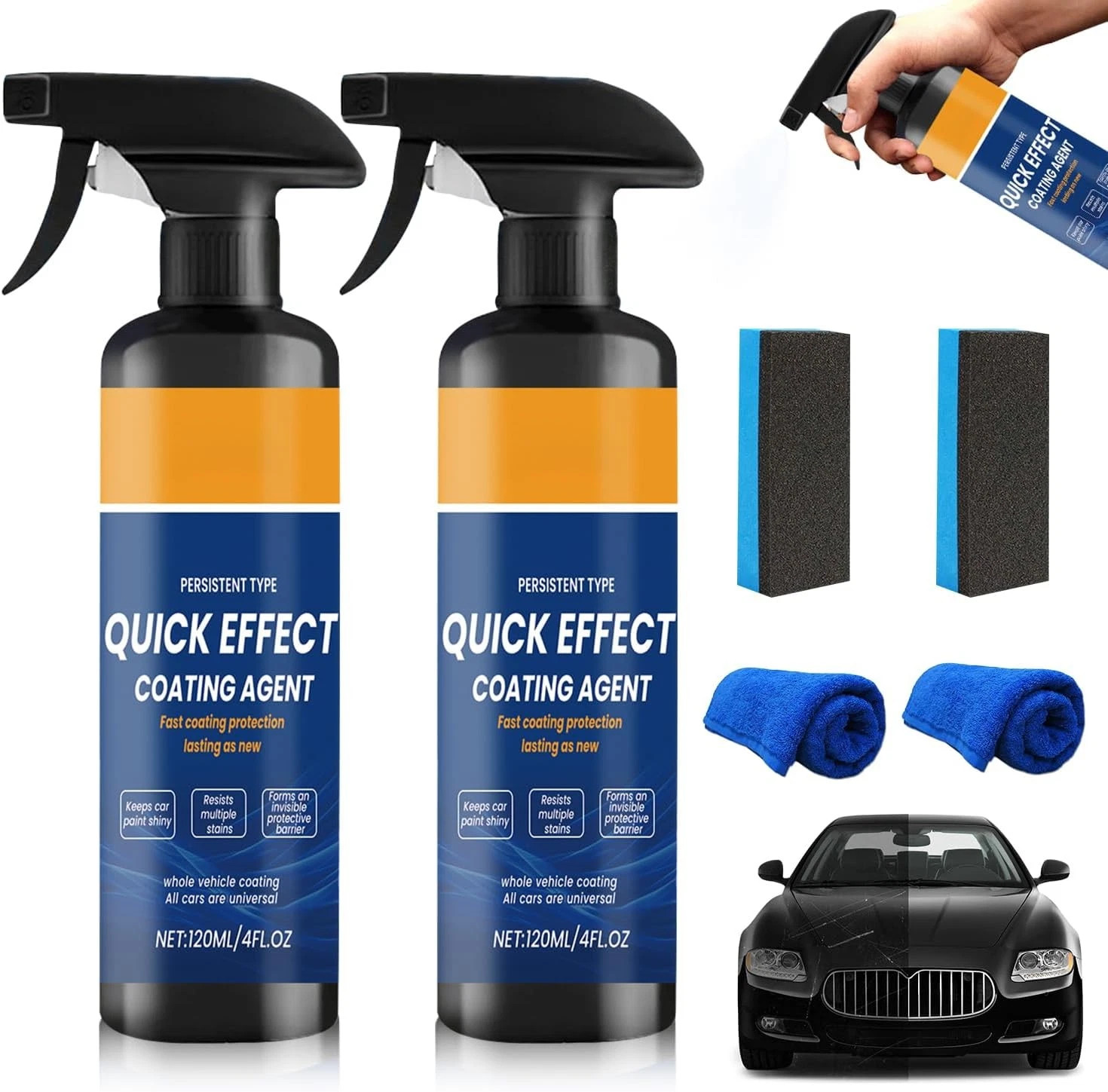 Car Coating Spray,Quick Effect Coating Agent,Car Polish Spray wax Liquid 3x120ml