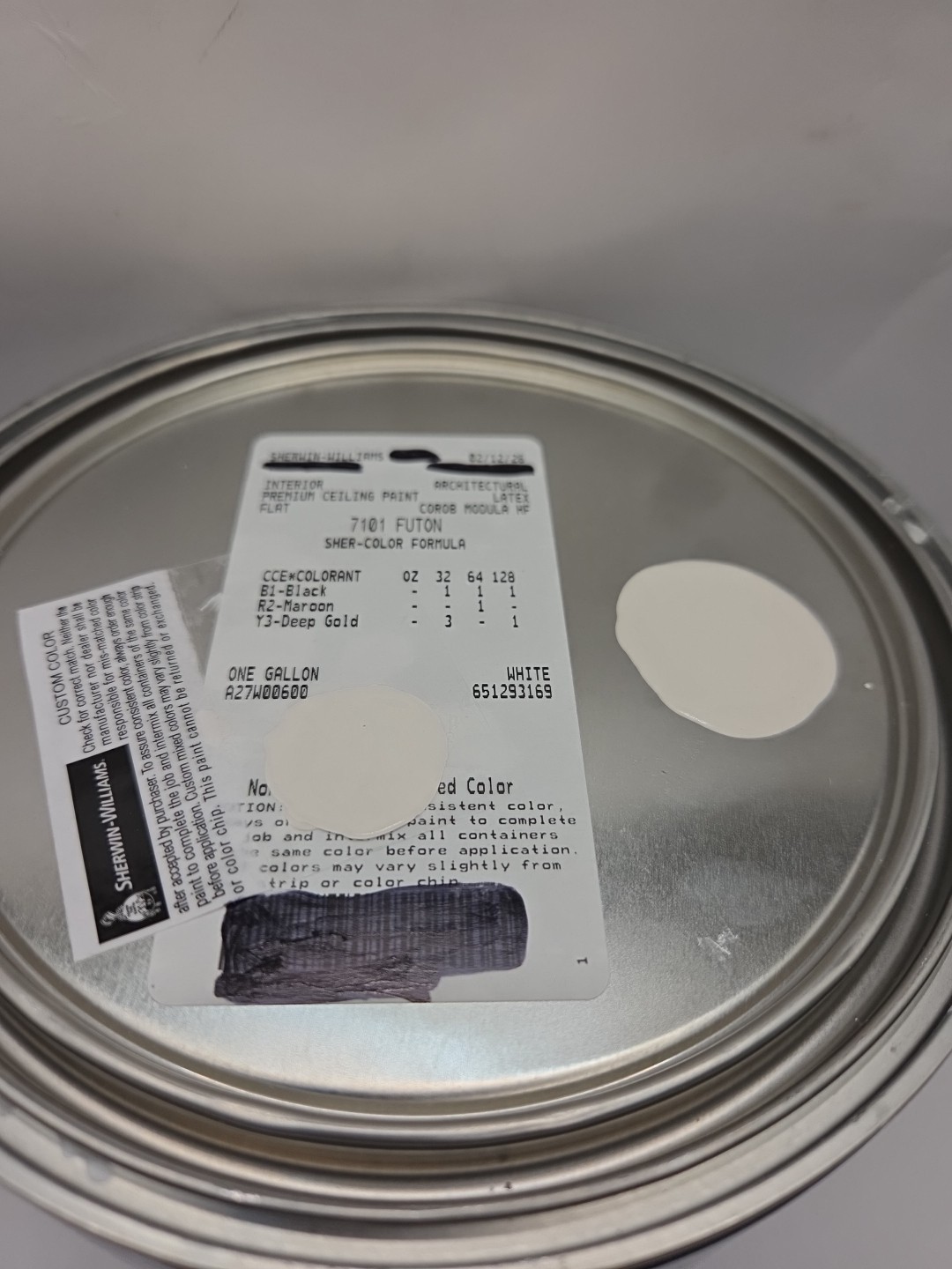 1 Gallon Sherwin Williams Premium Ceiling Paint Color 7101 Futon Interior…