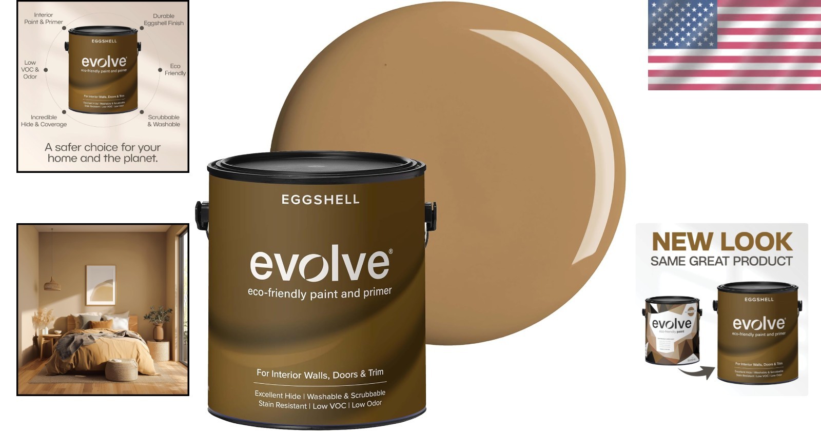 Interior/Exterior Eco-Friendly Paint – Low Sheen Eggshell, 1-Gallon Autumn Brown
