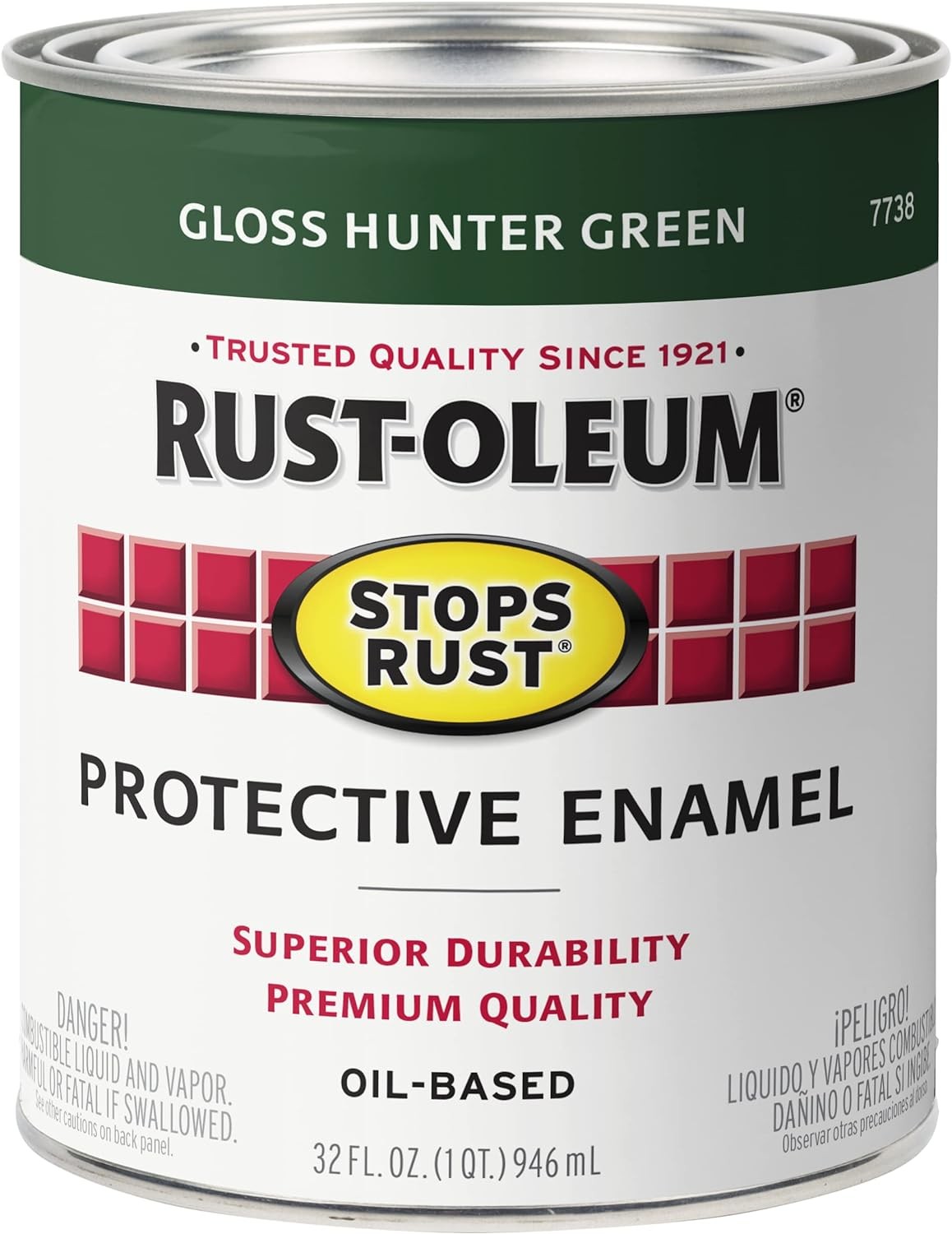 Rust-Oleum 7738502 Stops Rust Brush On Paint, Quart, Gloss Hunter Green, (Pack o