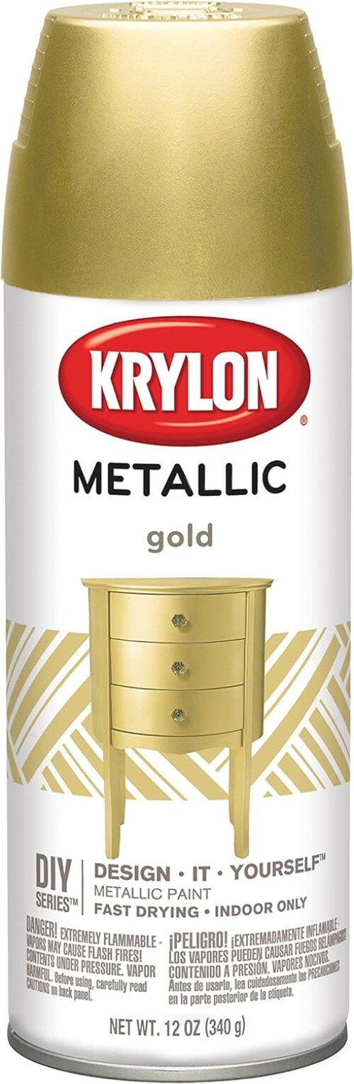 12 oz Metallic Gold Spray Paint – Quick Dry Indoor Use for Crafts & Furniture