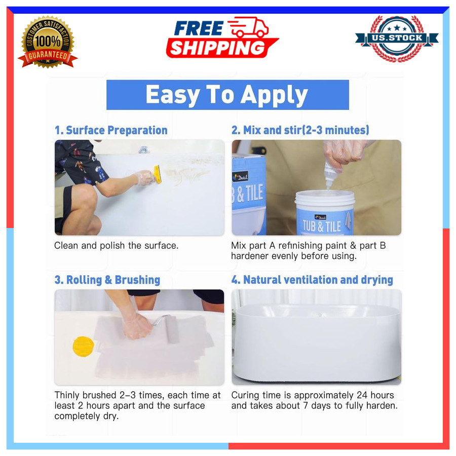 Bathtub Paint & Tile Refinishing Kit with Tools Low Odor White 25-30sq.ft