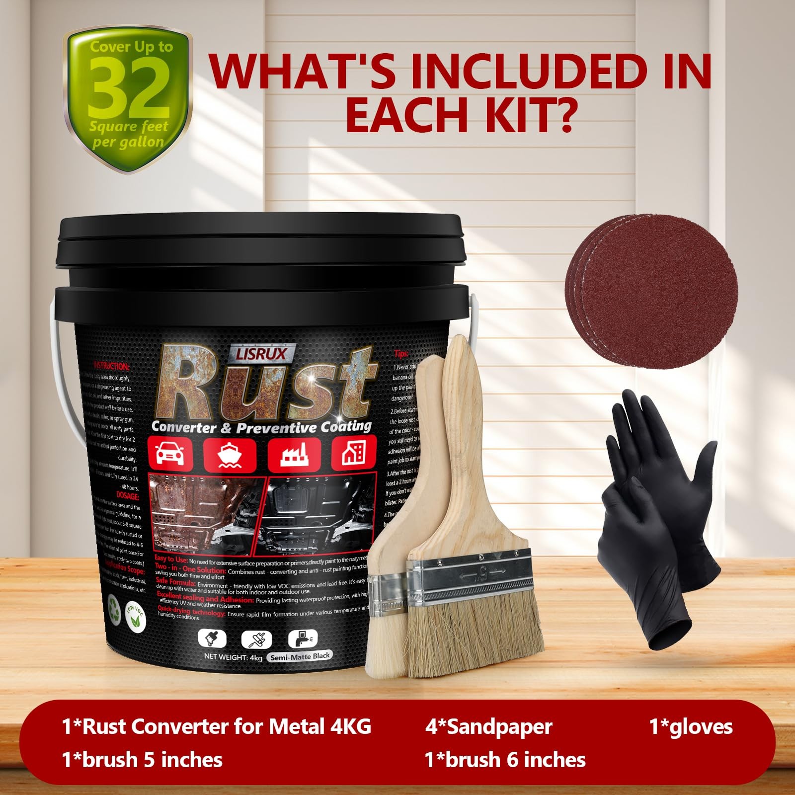 Rust Converter & Metal Primer 141 Fl Oz Black Rust Inhibitor Paint for Metal