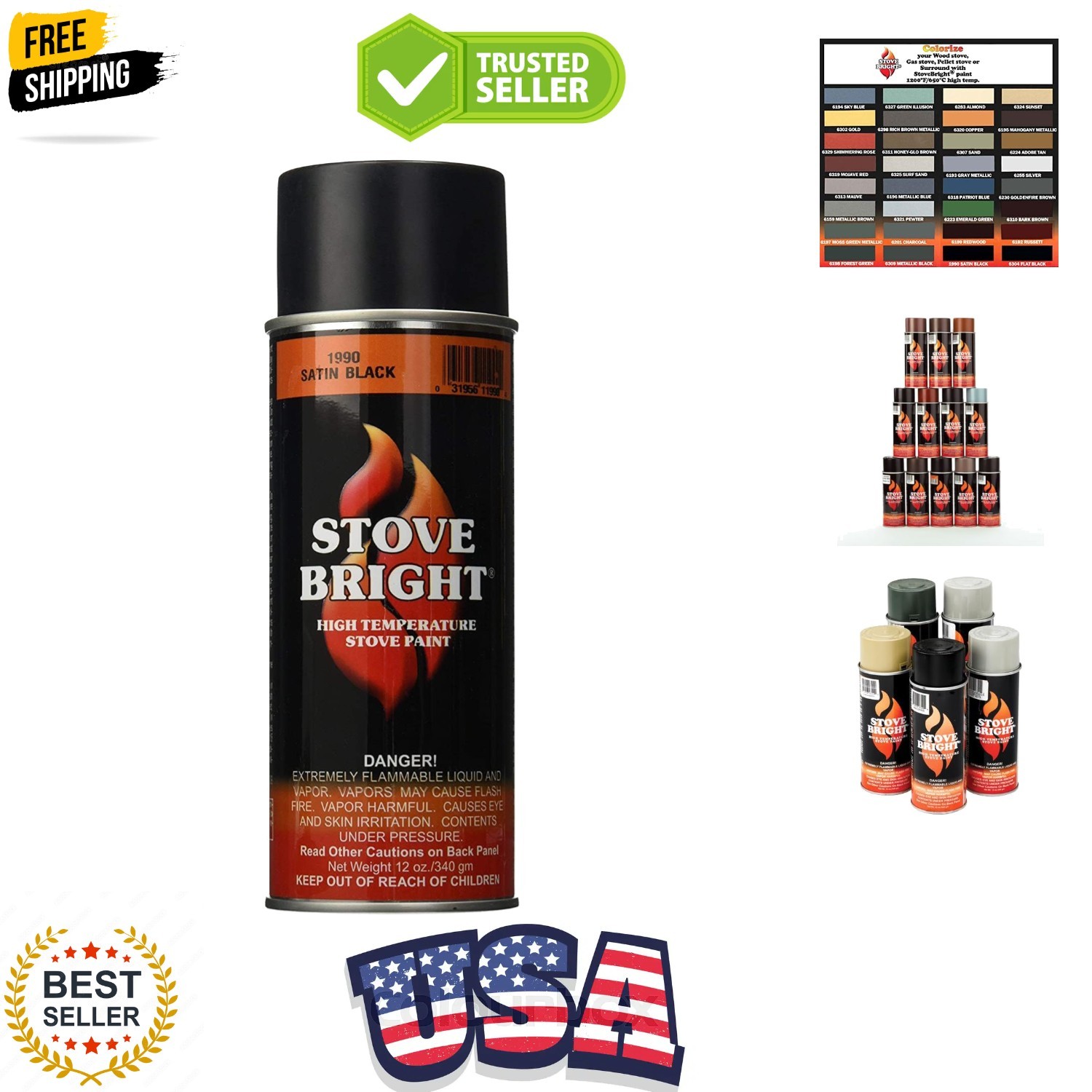 Fireplace Satin Black Paint – High Temp Satin Black Spray Paint, Withstands u…