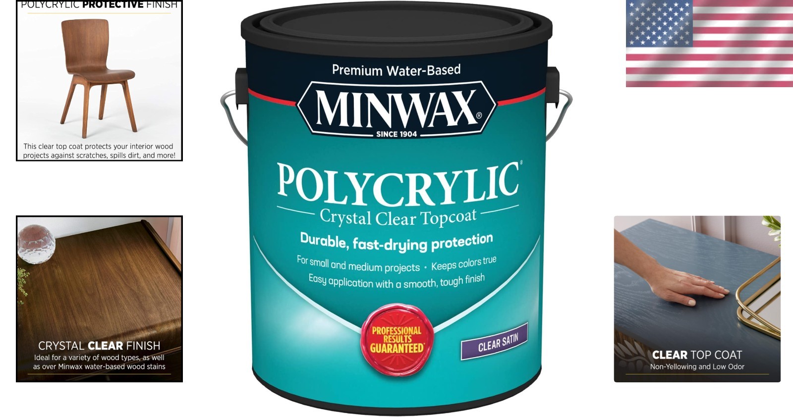 Protective Finish 1 Gallon Satin Polycrylic – Water Based, Low Odor, Easy Clean