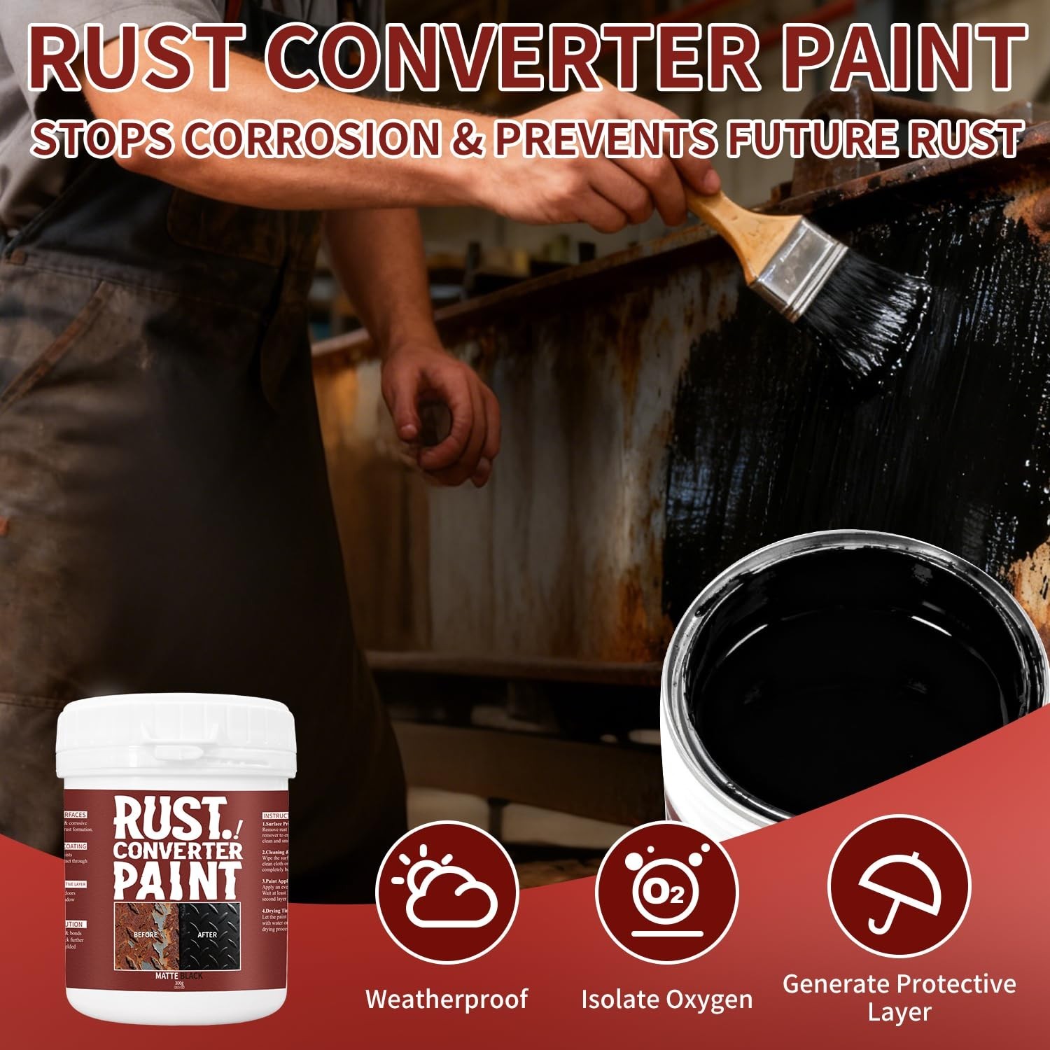 Rust Converter Paint for Metal – 10.5oz * 2, Weatherproof Anti-Rust Primer, Wate