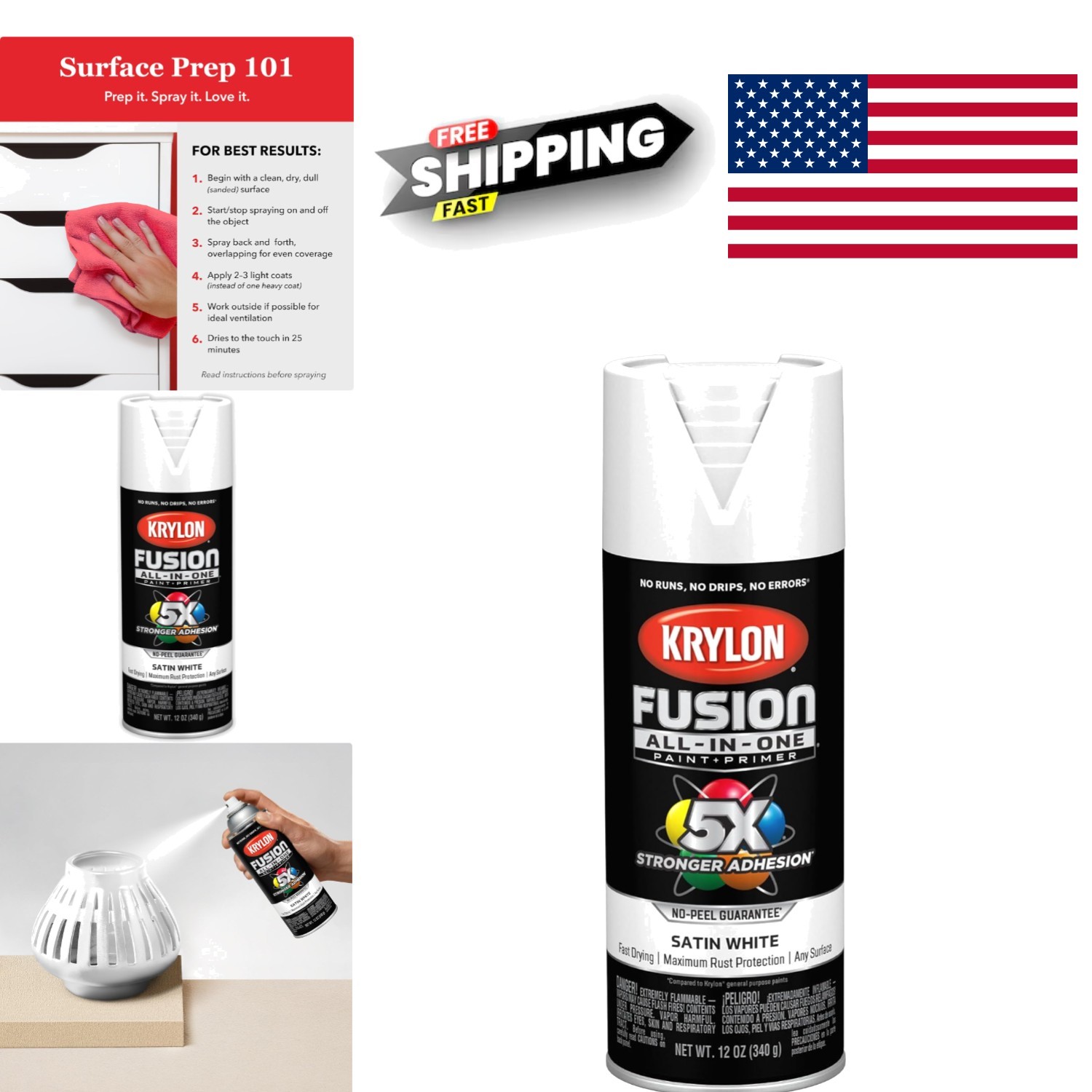 Durable Spray Paint 12 Ounce White Indoor Outdoor Use with 5X Strong Adhesion
