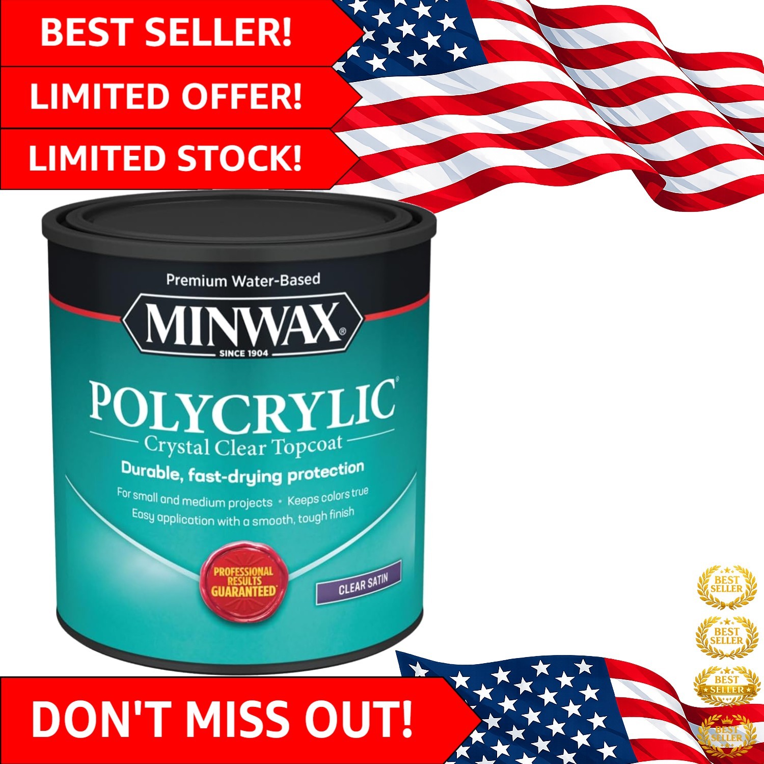 Crystal Clear Polycrylic Satin Finish – 1 Quart Protective Coating for Woodwork