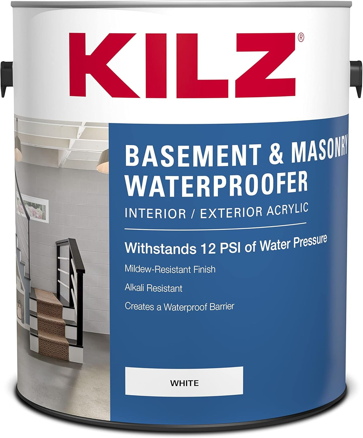 Basement and Masonry Waterproofing Paint, Interior/Exterior, White, 1 Gallon