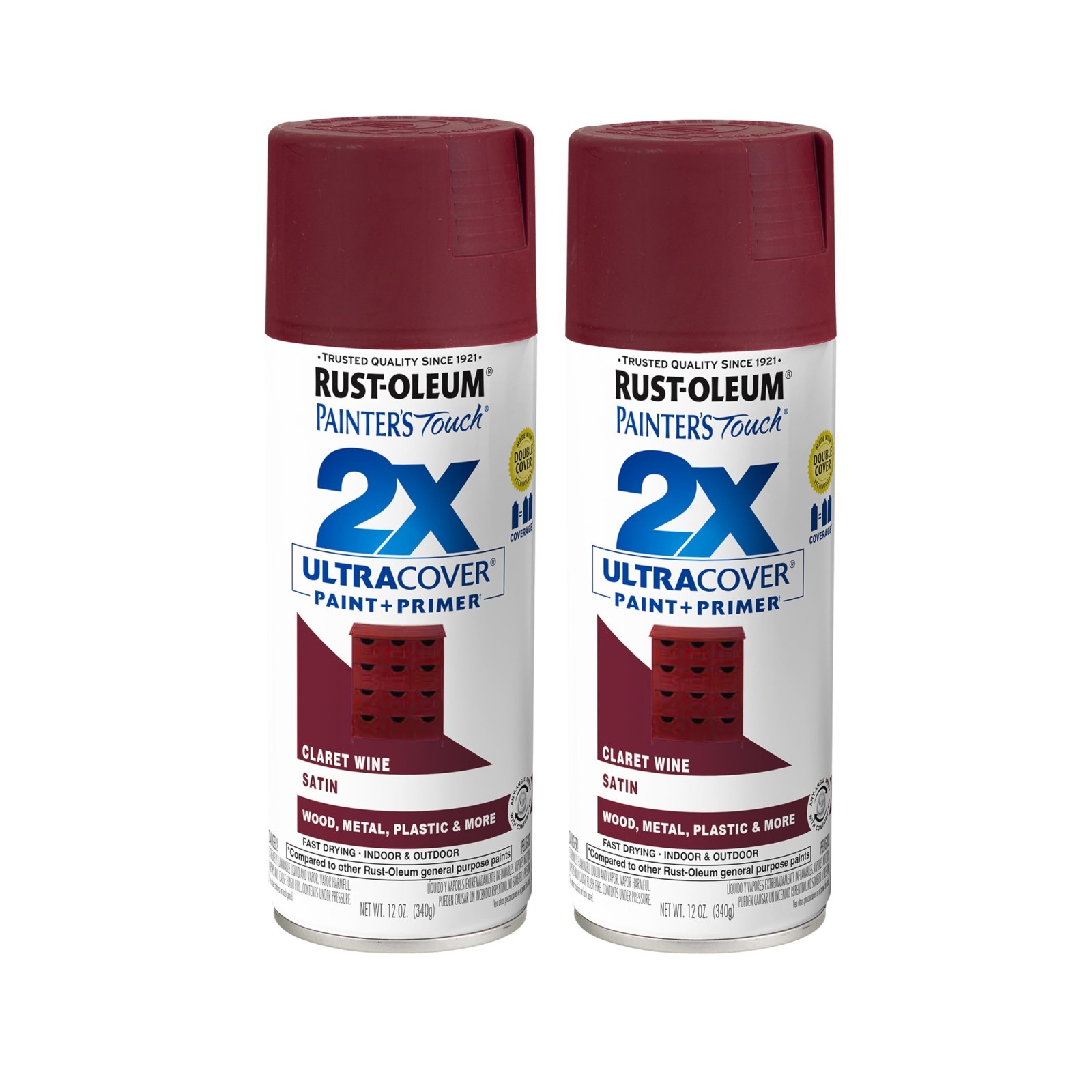 334062-2PK Painter’S Touch 2X Ultra Cover Spray Paint, 12 Oz, Satin Claret Wine,