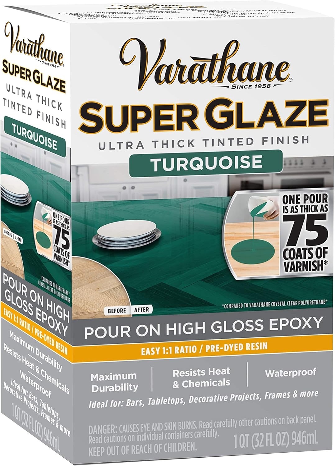 Varathane 369293 Super Glaze Pour-On High Gloss Epoxy Quart In Color Turquoise