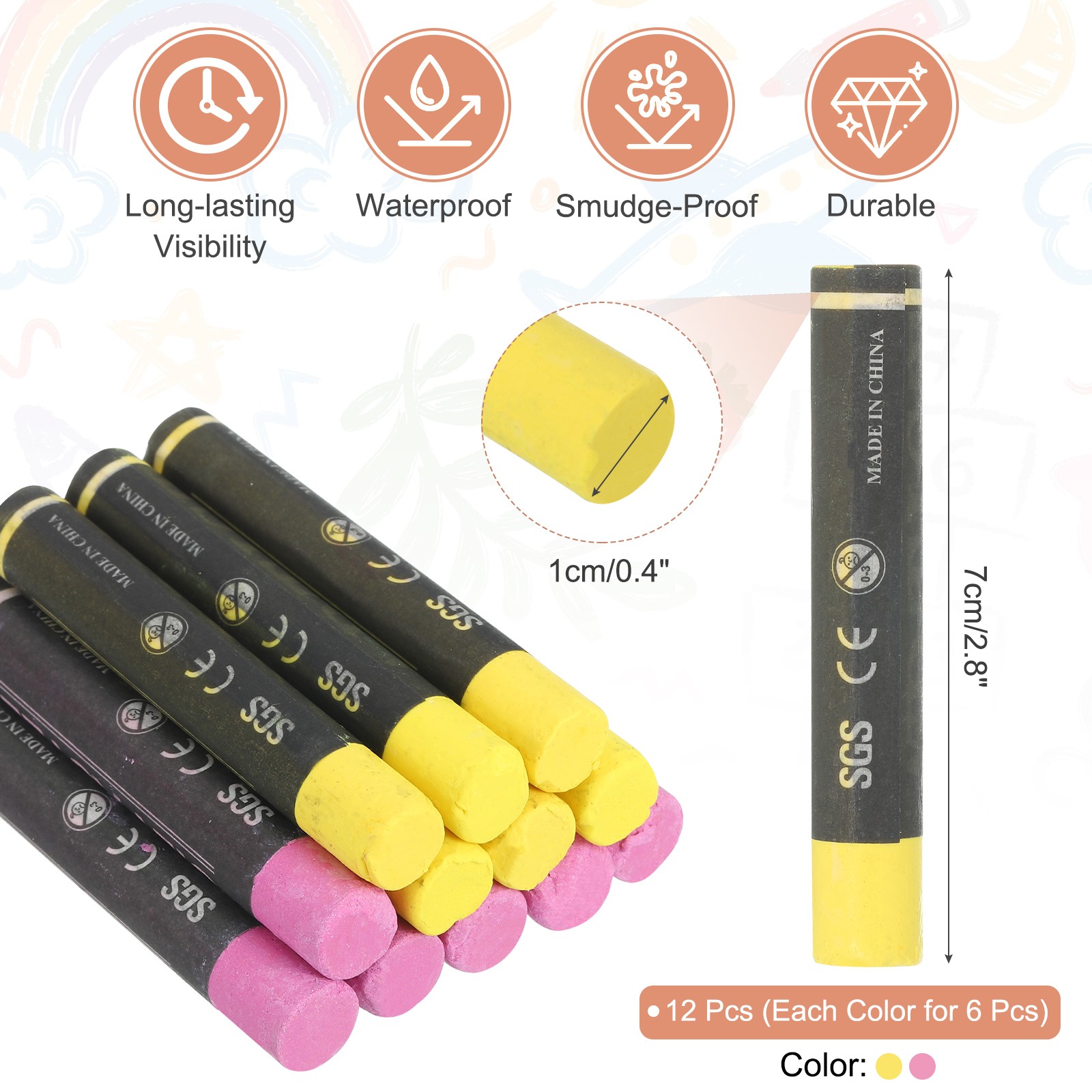 12Pcs Lumber Marking Crayons, 2.8″x0.4″ Tire Marker Drawing Crayons(Yellow/Pink)