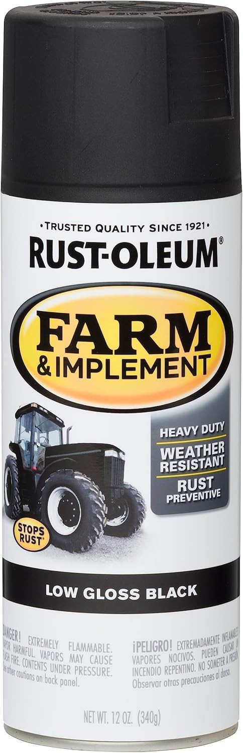 Rust-Oleum 280130 Farm & Implement Spray Paint, 12 oz, Low Gloss Black, 1 Pack